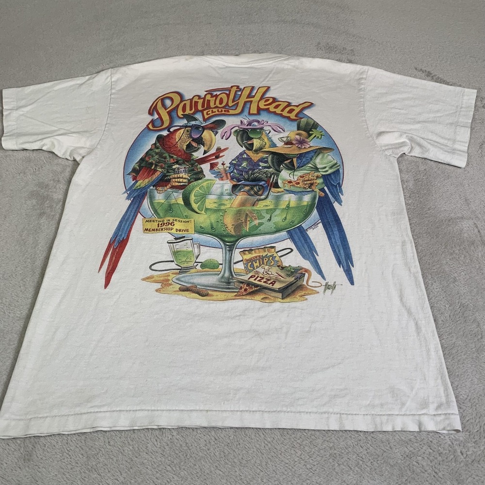 Vintage Caribbean Soul Shirt Mens Large White Parrot Head Club 1996 USA 90s Tee